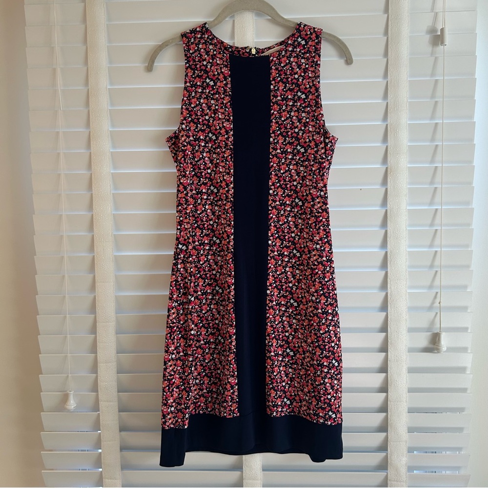 Michael Michael Kors Shift Dress Midi Floral Navy Pink Small